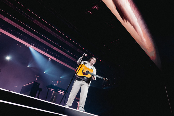 Lewis Capaldi performs at Newcastle's Utilita Arena on 21st October 2023.