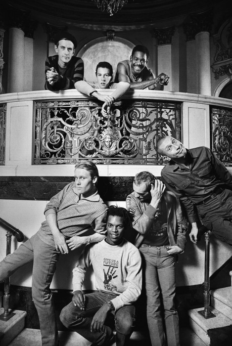 The band The English Beat posing for a portrait in Boston, 1982