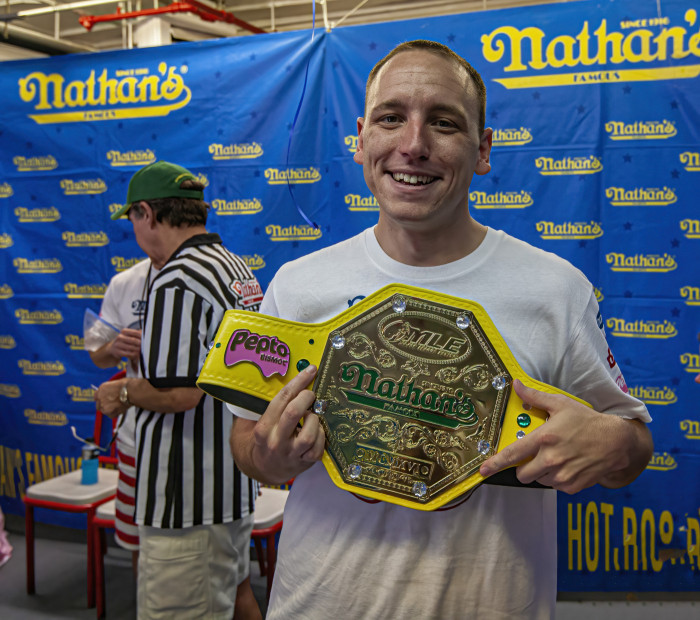 Joey Chestnut getting ready for 77 Dogs
