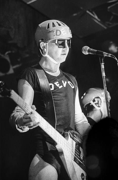 Devo photographed onstage in Boston, Massachusetts, 1978