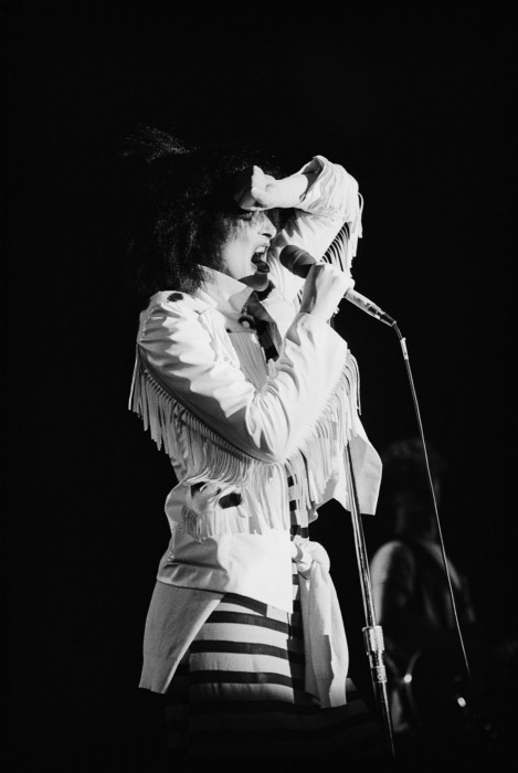 Siouxsie and the Banshees member, Siouxsie Sioux performs live, 1980