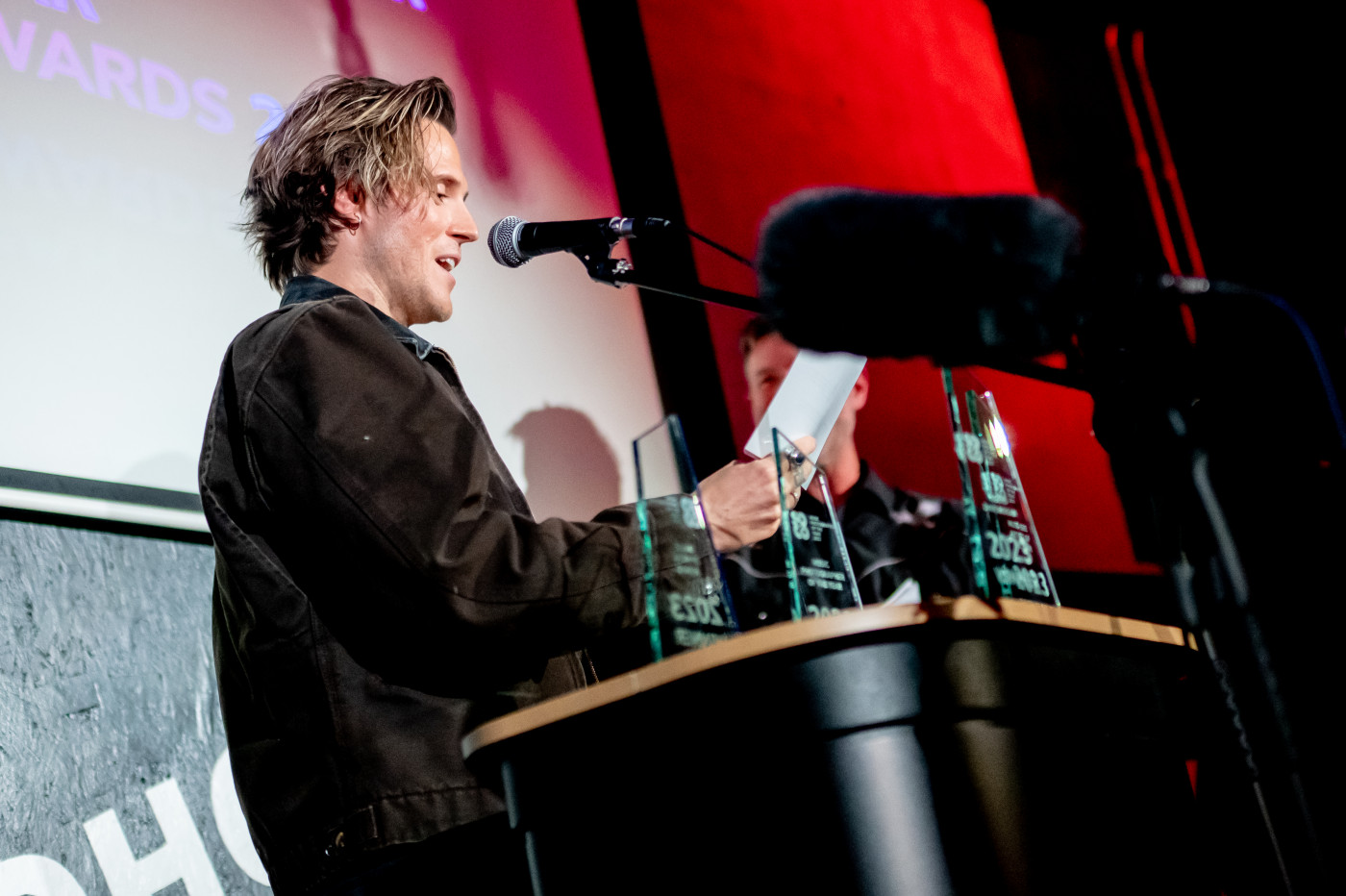 McFly's Dougie Poynter presented the award for Must See Live Act to The Lottery Winners. Photo: Thomas Jackson